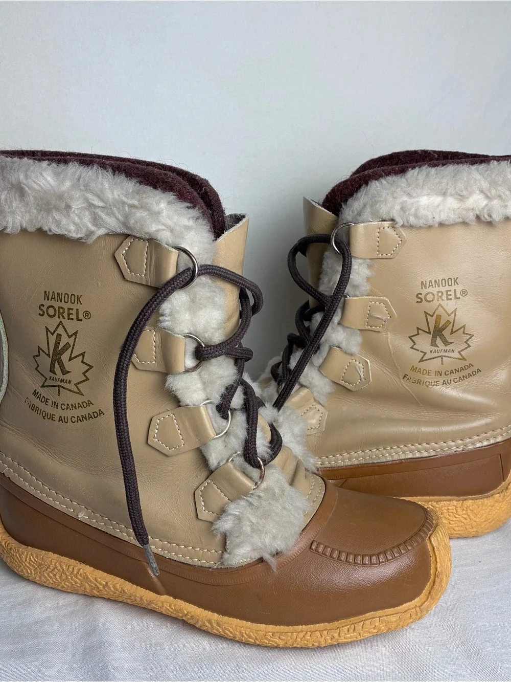 Vintage Sorel Nanook Kaufman Boots Leather Shearling Winter Duck Boots Womens 8